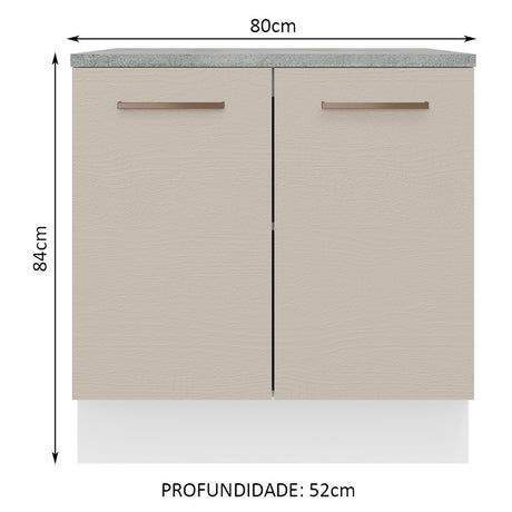 Mueble Inferior de Cocina Agata Blanco y Crema 80x84cm con Mesón de Madera y Dos Puertas - MUEBLES INFERIORES DE COCINA | Bylmo