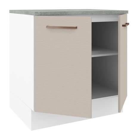 Mueble Inferior de Cocina Agata Blanco y Crema 80x84cm con Mesón de Madera y Dos Puertas - MUEBLES INFERIORES DE COCINA | Bylmo