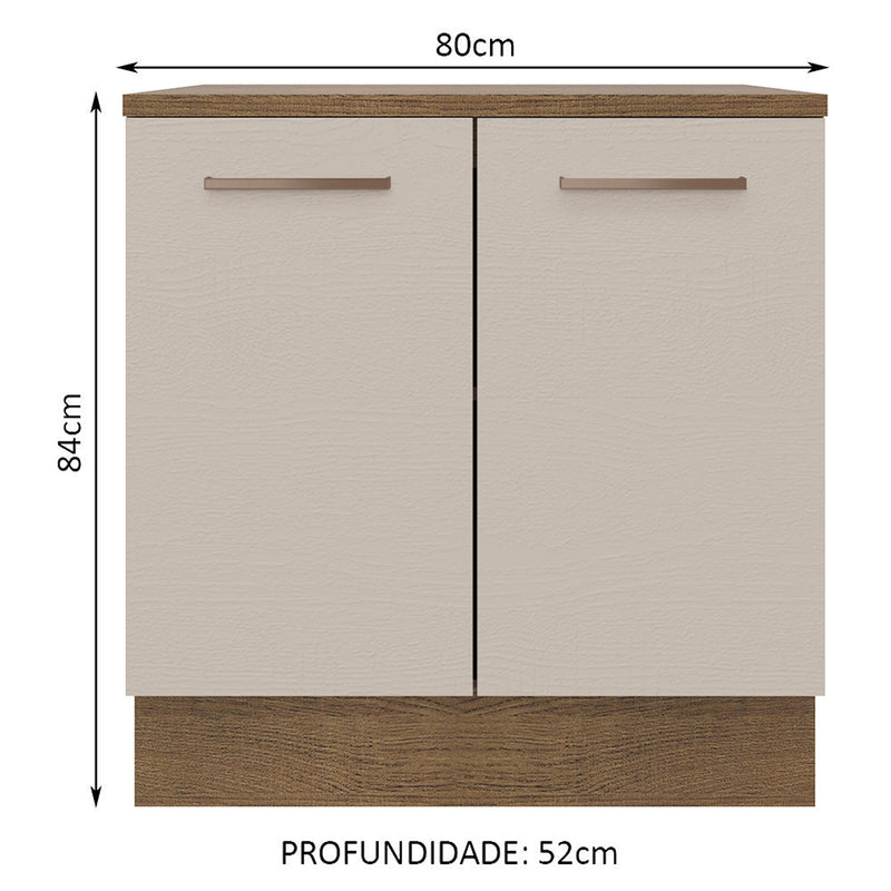 Mueble Inferior De Cocina Agata Marron Y Crema 80x84cm Con Mesón De Madera Y Dos Puertas