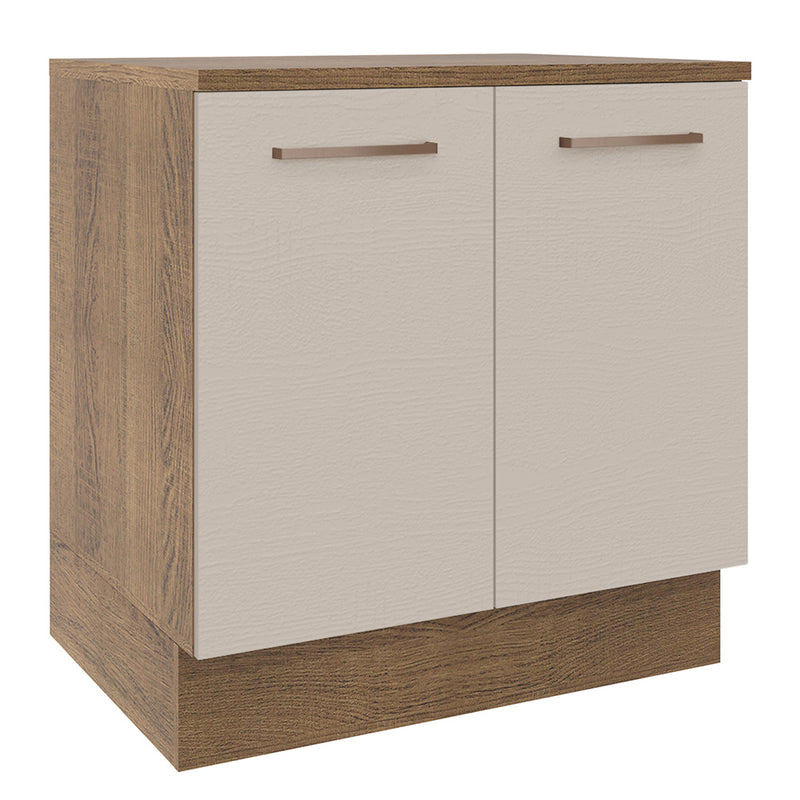 Mueble Inferior De Cocina Agata Marron Y Crema 80x84cm Con Mesón De Madera Y Dos Puertas