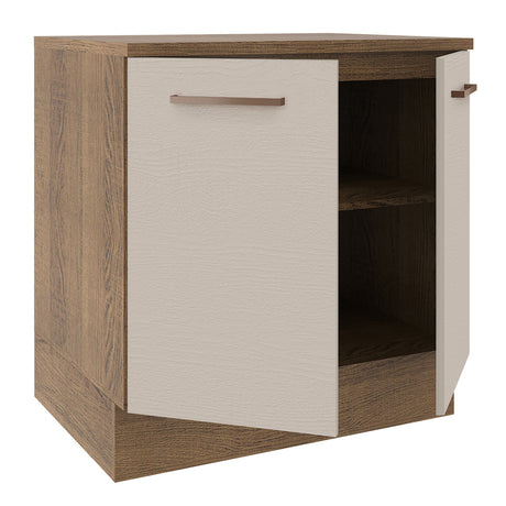 Mueble Inferior de Cocina Agata Marron y Crema 80x84cm con Mesón de Madera y Dos Puertas - MUEBLES INFERIORES DE COCINA | Bylmo