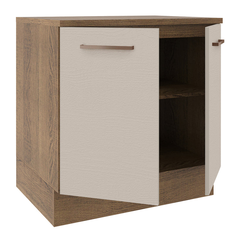 Mueble Inferior De Cocina Agata Marron Y Crema 80x84cm Con Mesón De Madera Y Dos Puertas