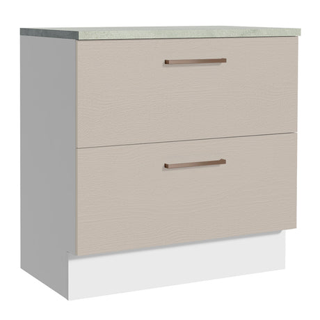Mueble Inferior de Cocina Agata Blanco y Crema 80x84cm con Mesón de Madera y Dos Cajones - MUEBLES INFERIORES DE COCINA | Bylmo