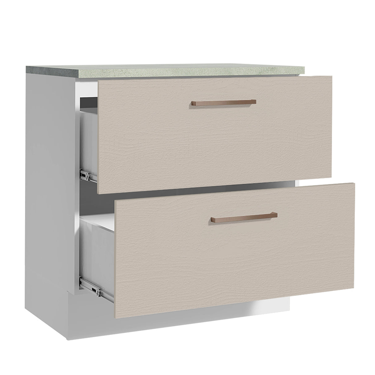 Mueble Inferior de Cocina Agata Blanco y Crema 80x84cm con Mesón de Madera y Dos Cajones - MUEBLES INFERIORES DE COCINA | Bylmo