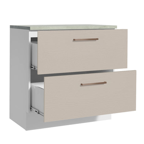 Mueble Inferior de Cocina Agata Blanco y Crema 80x84cm con Mesón de Madera y Dos Cajones - MUEBLES INFERIORES DE COCINA | Bylmo