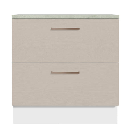 Mueble Inferior de Cocina Agata Blanco y Crema 80x84cm con Mesón de Madera y Dos Cajones - MUEBLES INFERIORES DE COCINA | Bylmo