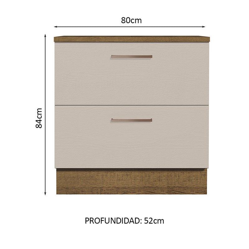 Mueble Inferior De Cocina Agata Marron Y Crema 80x84cm Con Mesón De Madera Y Dos Cajones