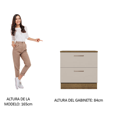 Mueble Inferior de Cocina Agata Marron y Crema 80x84cm con Mesón de Madera y Dos Cajones - MUEBLES INFERIORES DE COCINA | Bylmo