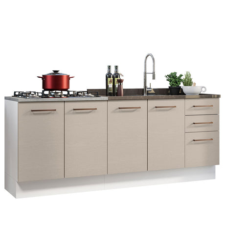 Set X 2 Muebles Inferiores de Cocina Agata Blanco y Crema 120x84cm con Mesón de Madera - MUEBLES INFERIORES DE COCINA | Bylmo