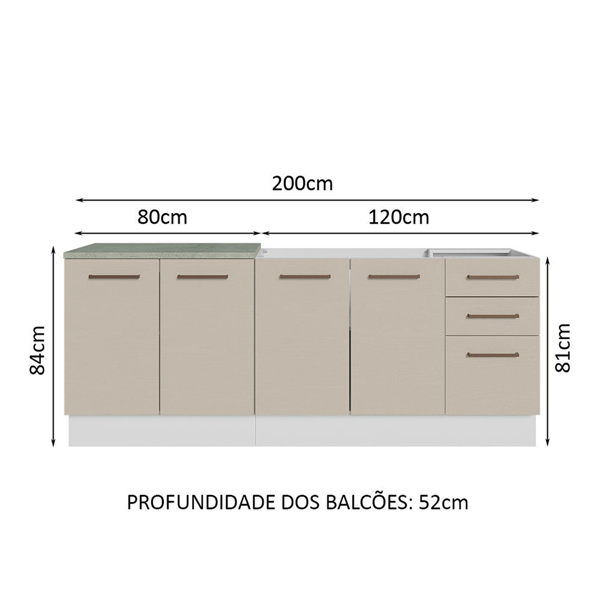 Set X 2 Muebles Inferiores de Cocina Agata Blanco y Crema 120x84cm con Mesón de Madera - MUEBLES INFERIORES DE COCINA | Bylmo