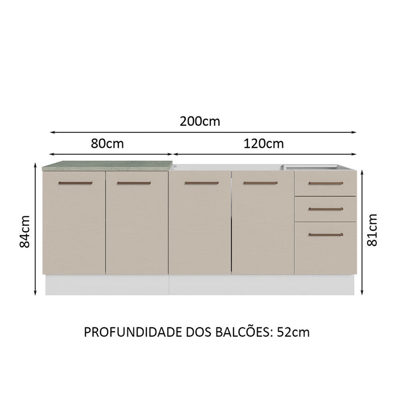 Set X 2 Muebles Inferiores De Cocina Agata Blanco Y Crema 120x84cm Con Mesón De Madera