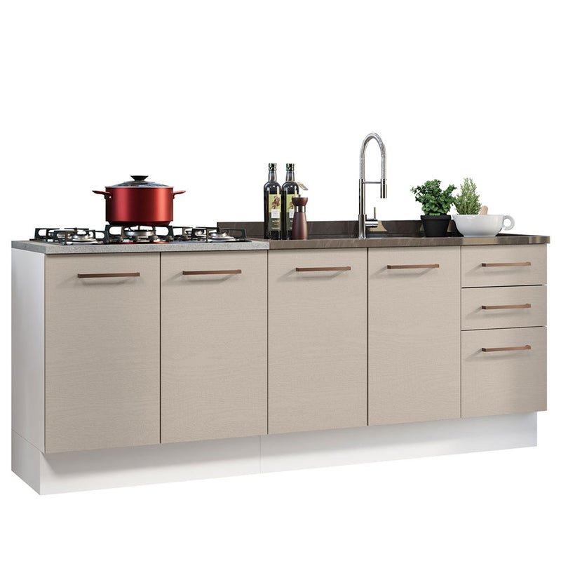 Set X 2 Muebles Inferiores De Cocina Agata Blanco Y Crema 120x84cm Con Mesón De Madera