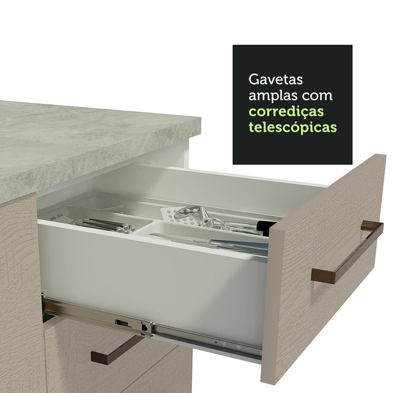 Set X 2 Muebles Inferiores De Cocina Agata Blanco Y Crema 120x84cm Con Mesón De Madera