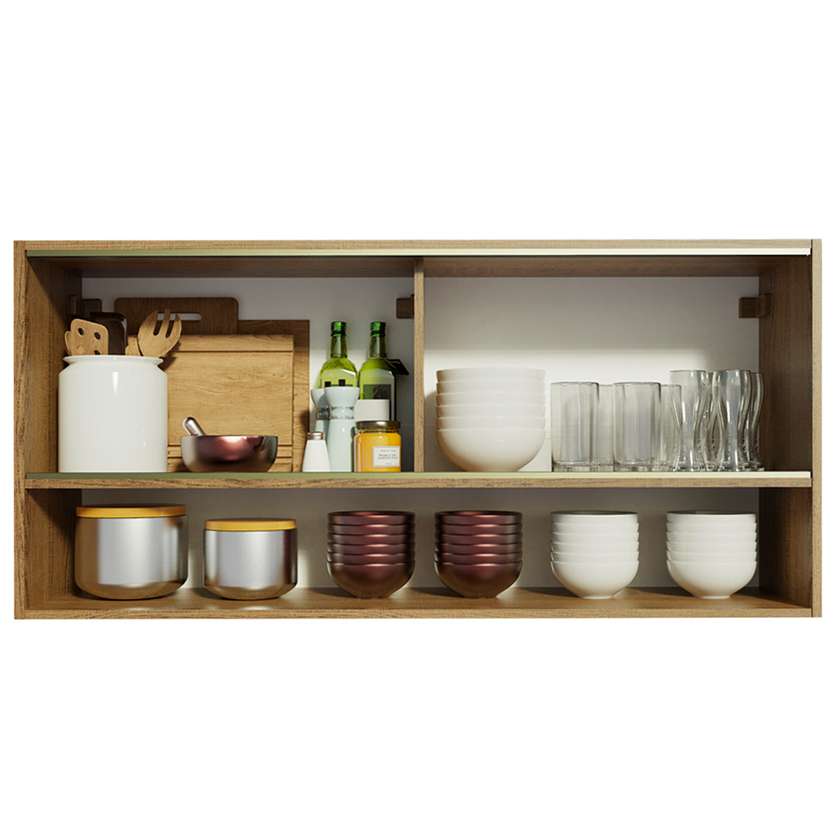 Mueble Superior de Cocina Emily Marron 105x49cm con Dos Entrepaños y Puertas Traslúcidas - MUEBLES SUPERIORES DE COCINA | Bylmo