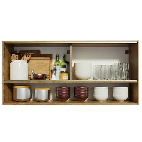 Mueble Superior de Cocina Emily Marron 105x49cm con Dos Entrepaños y Puertas Traslúcidas - MUEBLES SUPERIORES DE COCINA | Bylmo