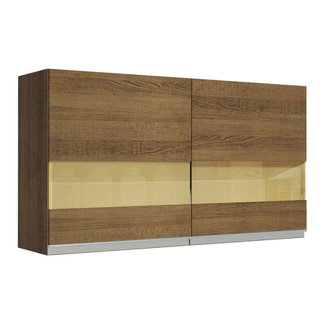 Mueble Superior de Cocina Glamy Marron 120x66cm con Dos Entrepaños y Puertas Traslúcidas - MUEBLES SUPERIORES DE COCINA | Bylmo
