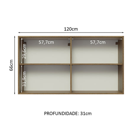 Mueble Superior de Cocina Glamy Marron 120x66cm con Dos Entrepaños y Puertas Traslúcidas - MUEBLES SUPERIORES DE COCINA | Bylmo