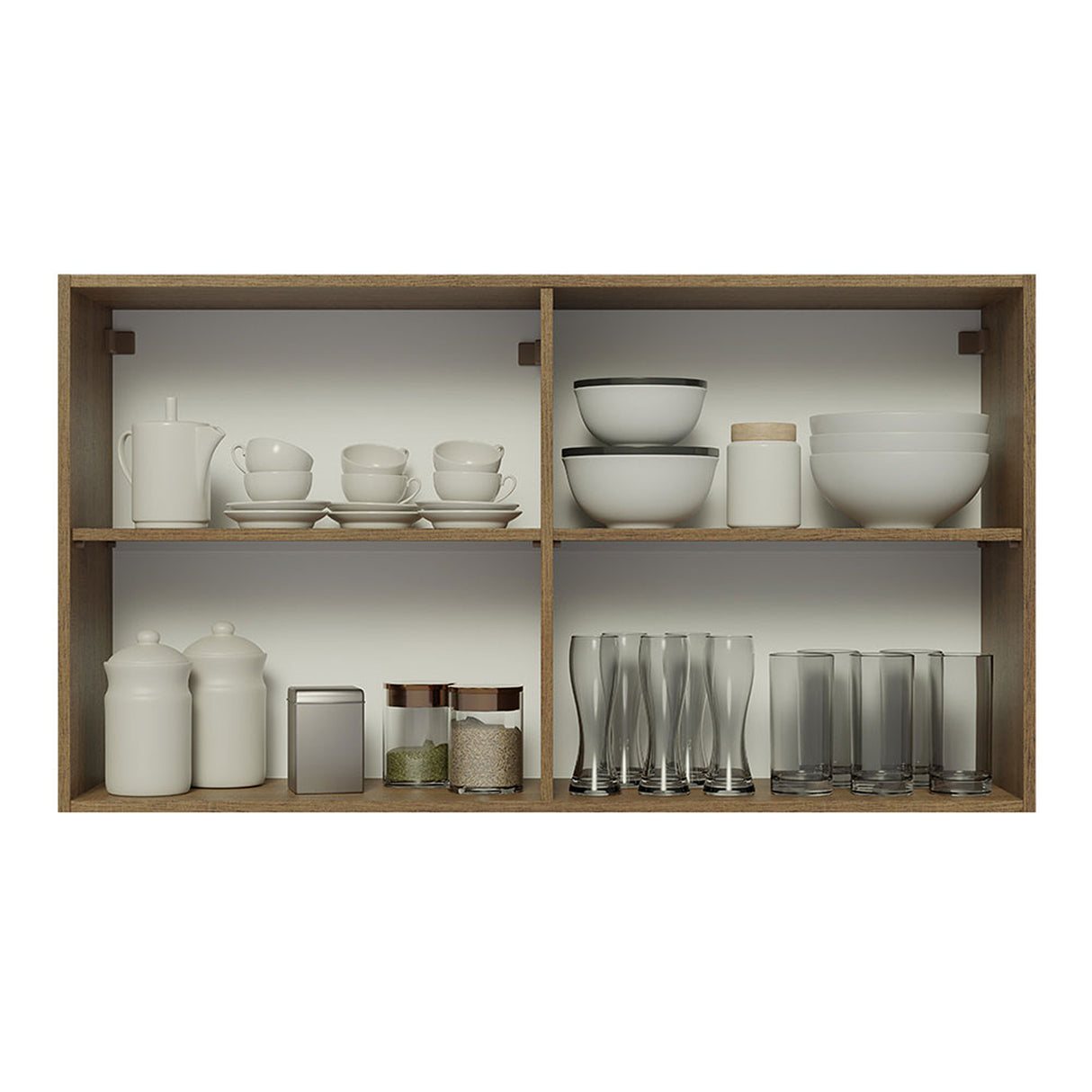 Mueble Superior de Cocina Glamy Marron 120x66cm con Dos Entrepaños y Puertas Traslúcidas - MUEBLES SUPERIORES DE COCINA | Bylmo