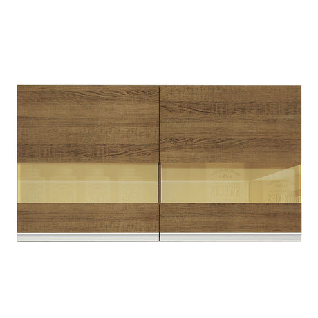 Mueble Superior de Cocina Glamy Marron 120x66cm con Dos Entrepaños y Puertas Traslúcidas - MUEBLES SUPERIORES DE COCINA | Bylmo
