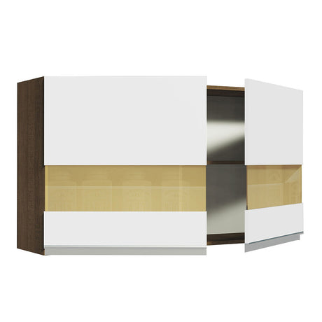 Mueble Superior de Cocina Glamy Marron y Blanco 120x66cm con Dos Entrepaños y Puertas Traslúcidas - MUEBLES SUPERIORES DE COCINA | Bylmo