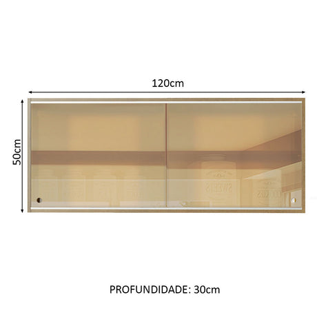 Mueble Superior de Cocina Glamy Lux Marron 120x50cm con un Entrepaño y Puertas Traslúcidas - MUEBLES SUPERIORES DE COCINA | Bylmo