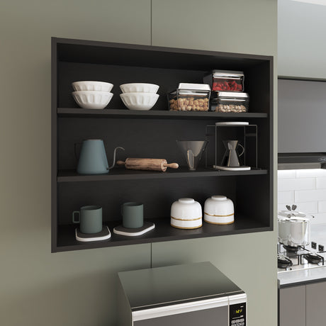 Mueble Superior de Cocina Wengue 91x76.2cm sin Puertas y con Dos Entrepaños - MUEBLES SUPERIORES DE COCINA | Bylmo