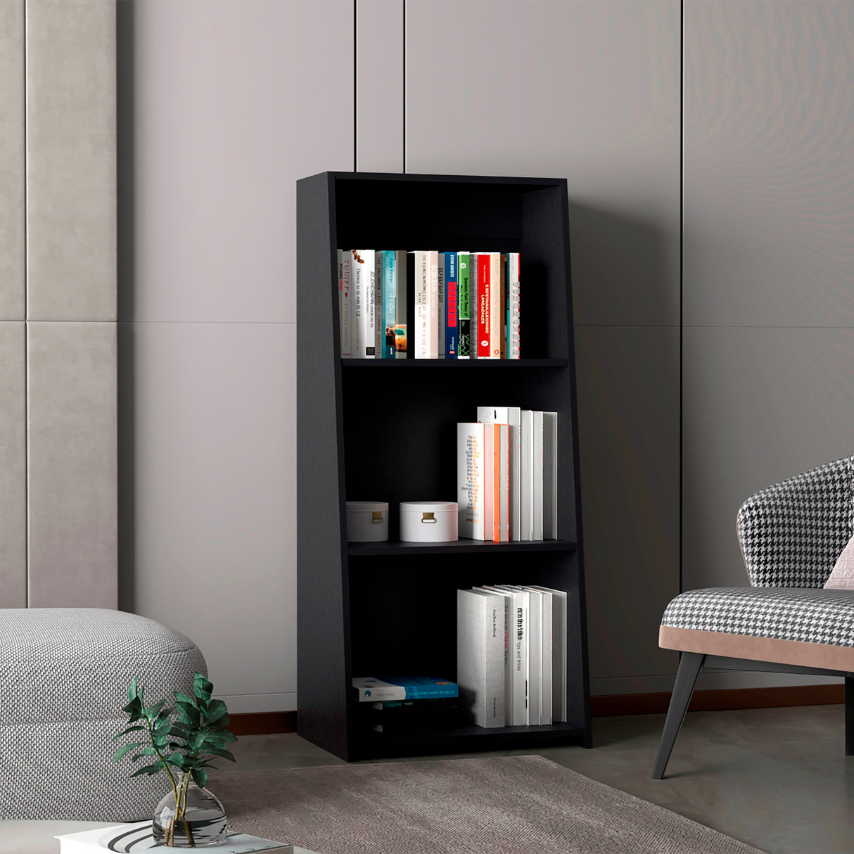 Biblioteca Note Wengue 53.1x120cm Rectangular Con Tres Compartimientos - BIBLIOTECAS Y ESTANTERIAS | Bylmo