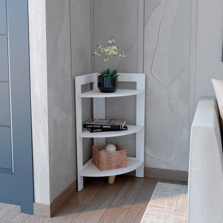 Mesa Auxiliar Esquinera Riga Blanco 38.8x80.6cm con Patas y Tres Compartimientos - MESAS AUXILIARES | Bylmo