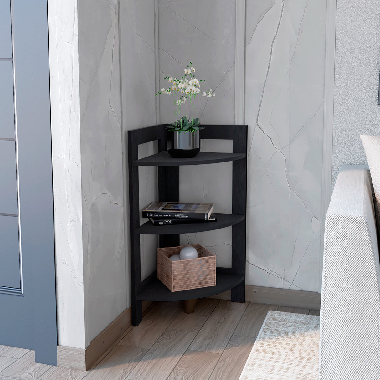 Mesa Auxiliar Esquinera Riga Wengue 38.8x80.6cm con Patas y Tres Compartimientos - MESAS AUXILIARES | Bylmo