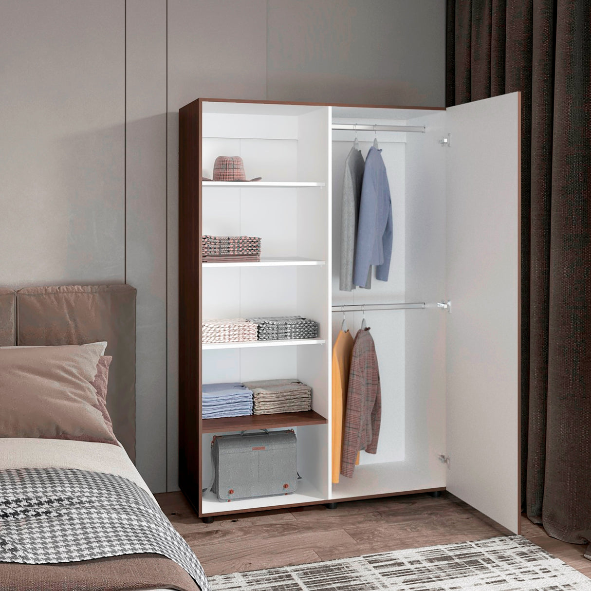 Closet Eco Milan y Blanco 120.1x184cm con Siete Compartimientos - CLOSETS | Bylmo