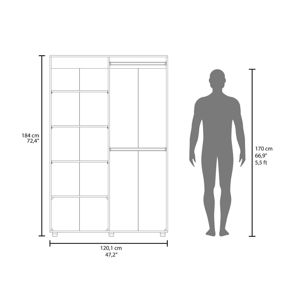 Closet Eco Milan y Blanco 120.1x184cm con Siete Compartimientos - CLOSETS | Bylmo
