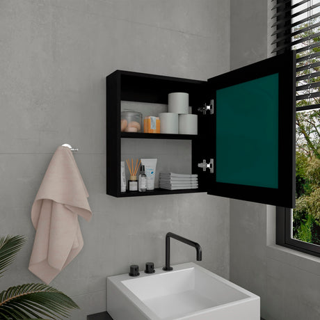 Gabinete de Baño Luma Wengue 47.2x52.2cm Rectangular con Espejo y Un Entrepaño - GABINETES DE BANHO | Bylmo