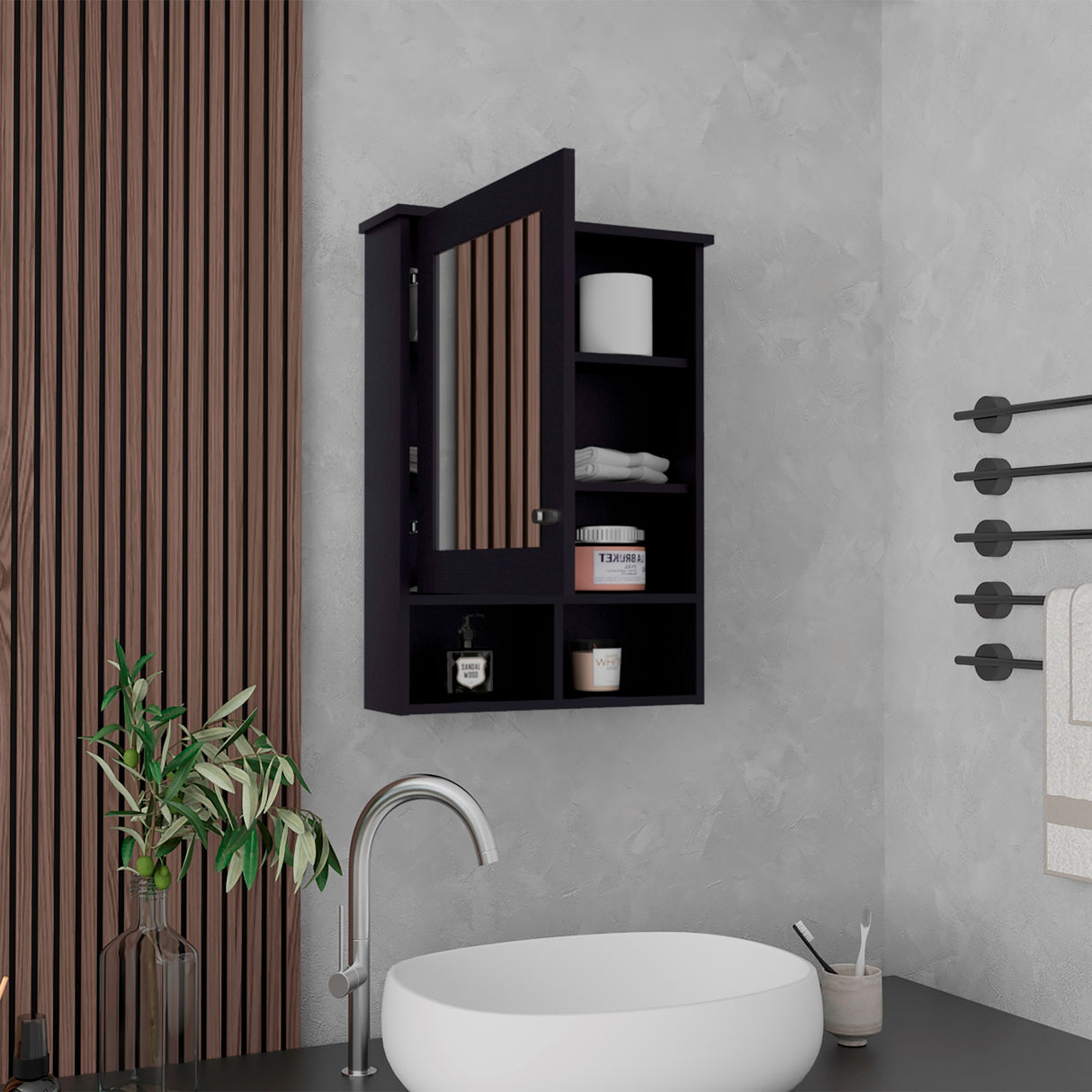 Gabinete de Baño Viña Wengue 53x73.6cm Rectangular con Espejo y Tres Entrepaños - GABINETES DE BANHO | Bylmo