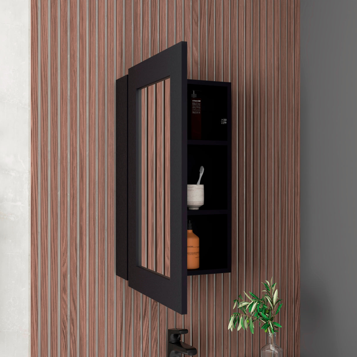 Gabinete de Baño Juno Wengue 39x65.3cm Rectangular con Espejo y Dos Entrepaños - GABINETES DE BANHO | Bylmo