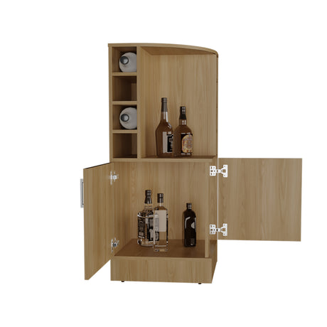 Bar Esquinero Jakes Fresno Europeo 46.9x108cm con Ocho Portabotellas y Cuatro Compartimientos - BARES | Bylmo