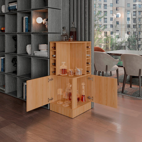 Bar Esquinero Jakes Fresno Europeo 46.9x108cm con Ocho Portabotellas y Cuatro Compartimientos - BARES | Bylmo