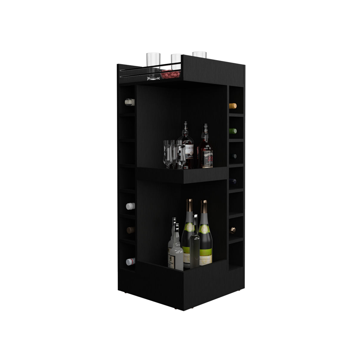 Bar Esquinero Lyman Wengue 46.6x116cm con Catorce Portabotellas y Tres Compartimientos - BARES | Bylmo