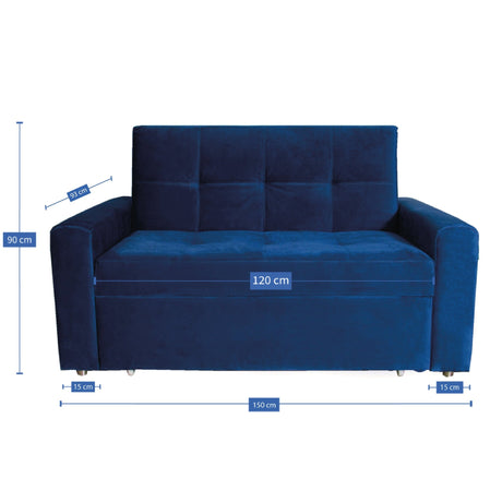 Sofá Cama Germano Azul 150x90cm Reclinable con Dos Cojines decorativos - SOFAS Y POLTRONAS | Bylmo