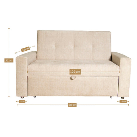 Sofá Cama Germano Beige 150x90cm Reclinable con Dos Cojines decorativos - SOFAS Y POLTRONAS | Bylmo