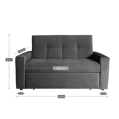 Sofá Cama Germano Gris 150x90cm Reclinable con Dos Cojines decorativos - SOFAS Y POLTRONAS | Bylmo