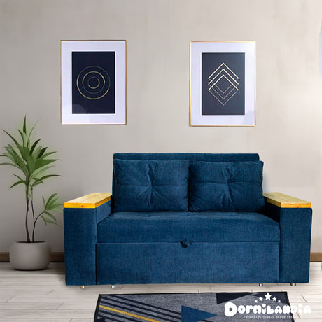 Sofá Cama Ingles Azul 160x90cm Reclinable con Dos Cojines decorativos - SOFAS Y POLTRONAS | Bylmo