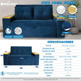 Sofá Cama Ingles Azul 160x90cm Reclinable con Dos Cojines decorativos - SOFAS Y POLTRONAS | Bylmo