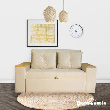 Sofá Cama Ingles Beige 160x90cm Reclinable con Dos Cojines decorativos - SOFAS Y POLTRONAS | Bylmo