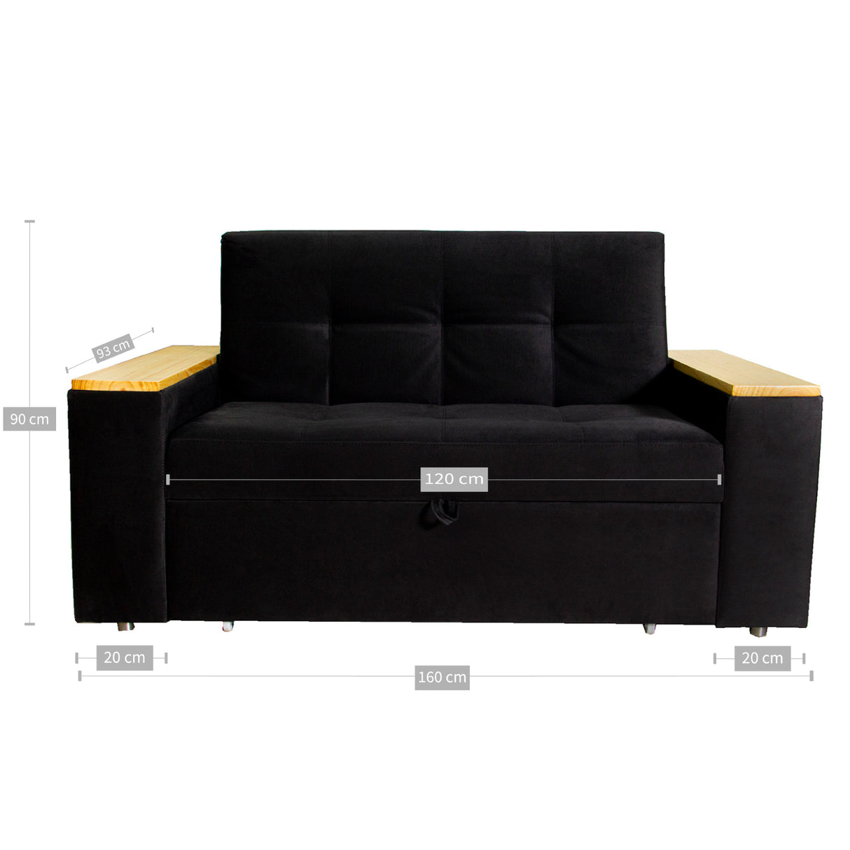 Sofá Cama Ingles Negro 160x90cm Reclinable con Dos Cojines decorativos - SOFAS Y POLTRONAS | Bylmo