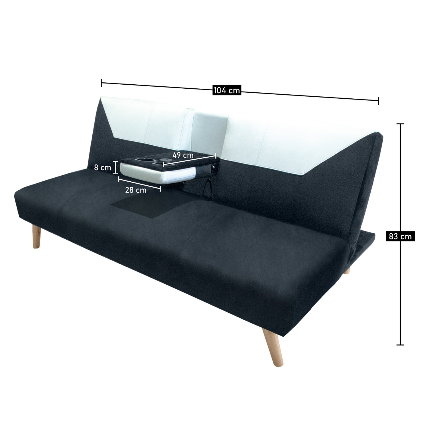 Sofá Cama Pekín Negro y Beige 104x83cm con Portavasos y Conexión USB y Tipo C - SOFAS Y POLTRONAS | Bylmo
