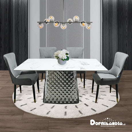 Comedor Dubái Gris 80x75cm Rectangular de Cuatro Puestos con Cuatro Sillas - COMEDORES | Bylmo