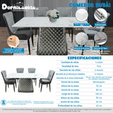 Comedor Dubái Gris 80x75cm Rectangular de Cuatro Puestos con Cuatro Sillas - COMEDORES | Bylmo