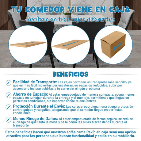 Comedor Dubái Gris 90x75cm Rectangular de Seis Puestos con Seis Sillas - COMEDORES | Bylmo