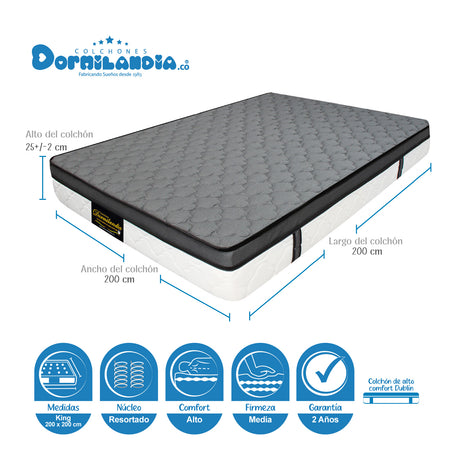 Colchón Dublín Gris King 200 X 200 Cm Firmeza Medio - COLCHONES | Bylmo