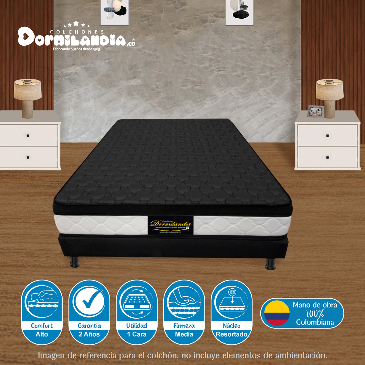 Colchón Dublín Negro Queen 160 X 190 Cm Firmeza Medio - COLCHONES | Bylmo